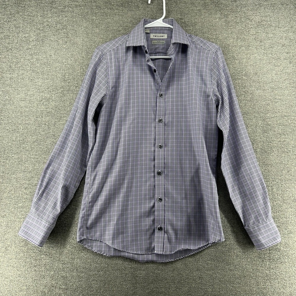 Twillory Safe Cotton Dress Shirt Men Size 14.5/32/33 Purple Gingham Long‎ Sleeve